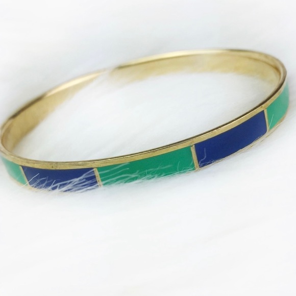 J. Crew Blue Green Enamel Bangle Gold - Picture 1 of 3